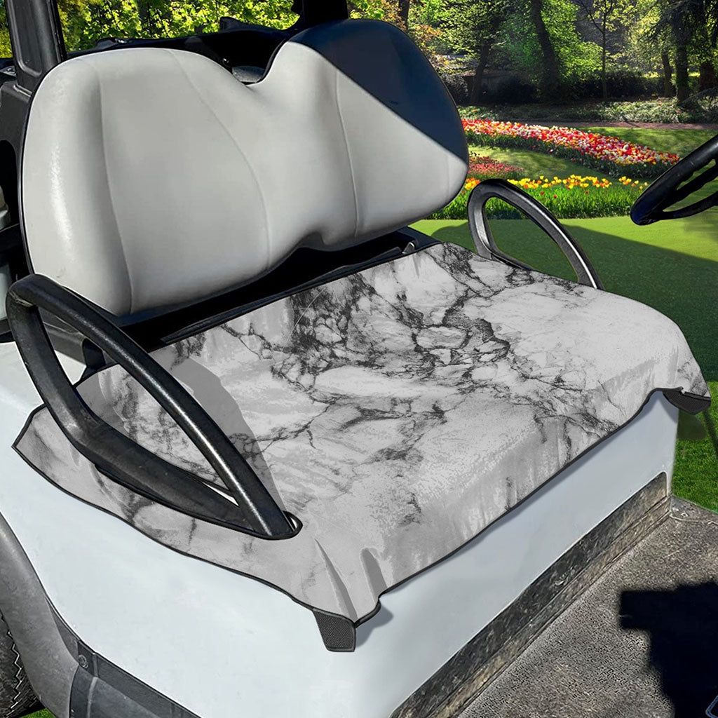 White Dark Grey Marble Print Golf Cart Seat Cover