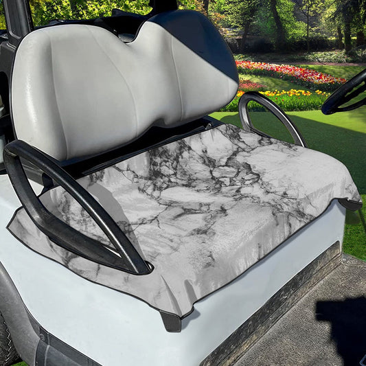 White Dark Grey Marble Print Golf Cart Seat Cover