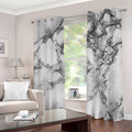 White Dark Grey Marble Print Grommet Curtains