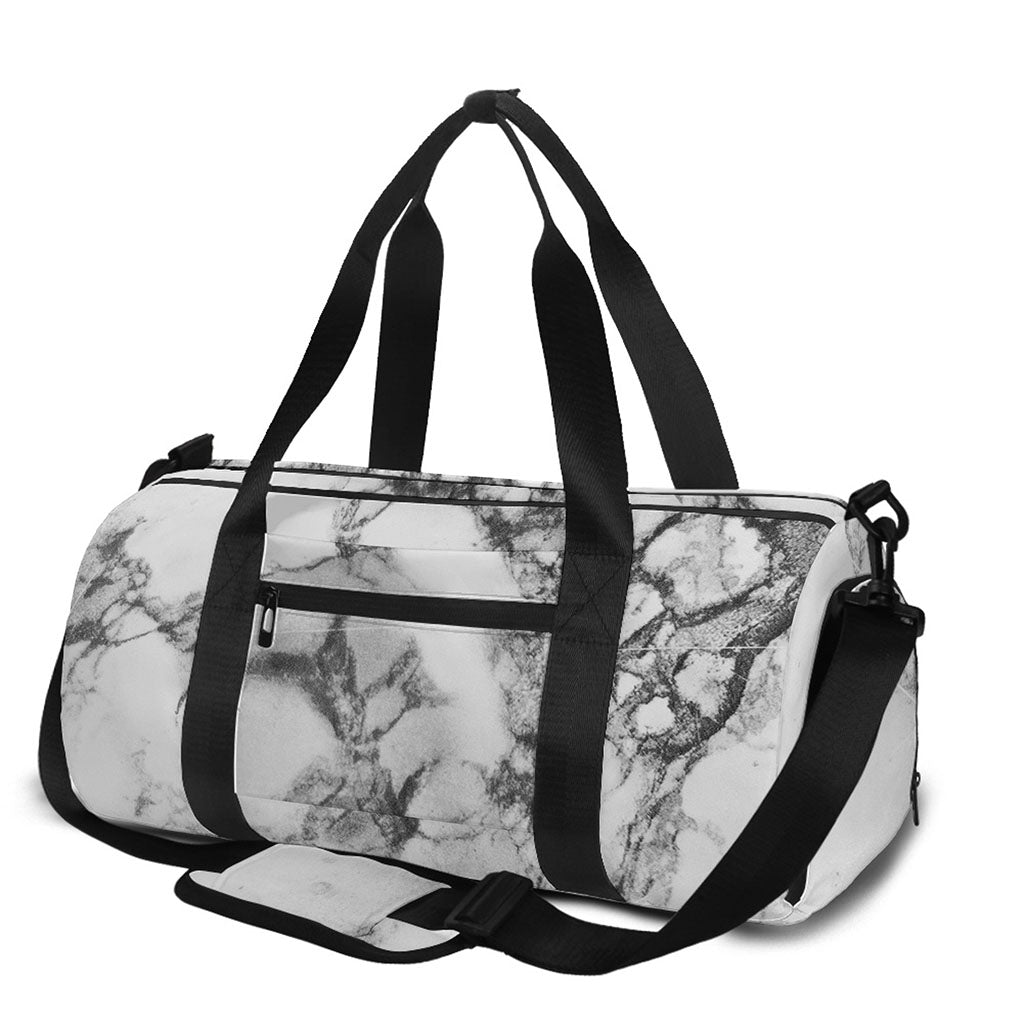 White Dark Grey Marble Print Gym Bag