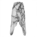 White Dark Grey Marble Print Hammer Pants
