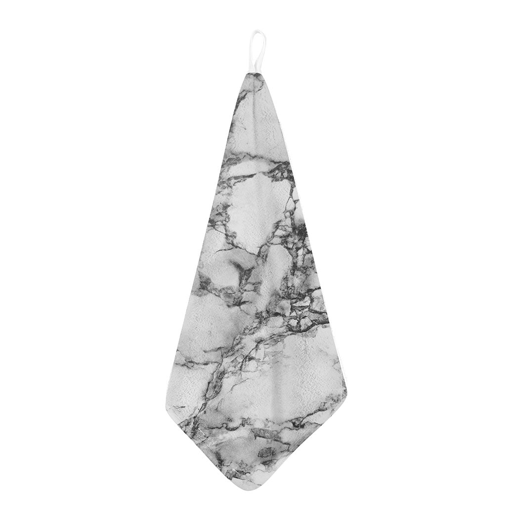 White Dark Grey Marble Print Hand Towel