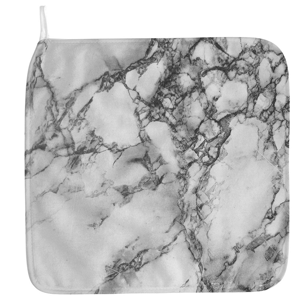 White Dark Grey Marble Print Hand Towel