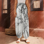 White Dark Grey Marble Print Harem Pants