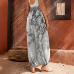 White Dark Grey Marble Print Harem Pants
