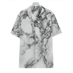 White Dark Grey Marble Print Hawaiian Shirt