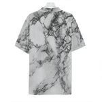 White Dark Grey Marble Print Hawaiian Shirt