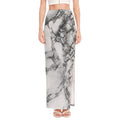 White Dark Grey Marble Print High Slit Maxi Skirt