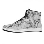 White Dark Grey Marble Print High Top Leather Sneakers