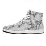 White Dark Grey Marble Print High Top Leather Sneakers