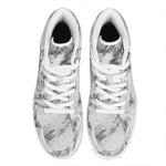 White Dark Grey Marble Print High Top Leather Sneakers