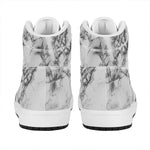 White Dark Grey Marble Print High Top Leather Sneakers