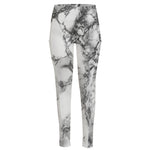White Dark Grey Marble Print High-Waisted Pocket Leggings