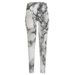White Dark Grey Marble Print High-Waisted Pocket Leggings