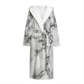 White Dark Grey Marble Print Hooded Bathrobe