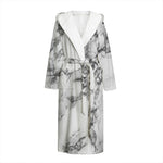 White Dark Grey Marble Print Hooded Bathrobe