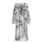 White Dark Grey Marble Print Hooded Bathrobe