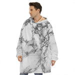 White Dark Grey Marble Print Hoodie Blanket