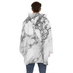 White Dark Grey Marble Print Hoodie Blanket