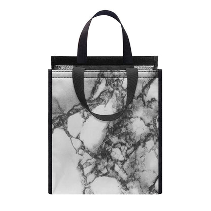 White Dark Grey Marble Print Insulated Lunch Tote