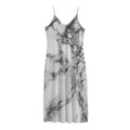 White Dark Grey Marble Print Jersey Midi Cami Dress