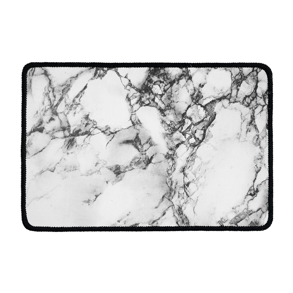 White Dark Grey Marble Print Kitchen Mat