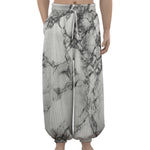 White Dark Grey Marble Print Lantern Pants