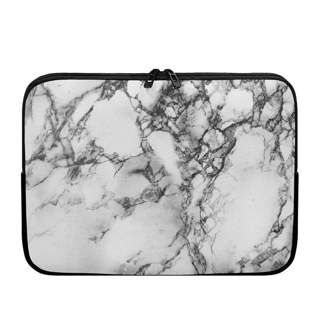 White Dark Grey Marble Print Laptop Sleeve