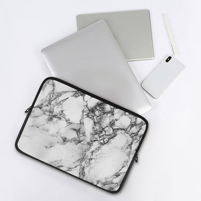 White Dark Grey Marble Print Laptop Sleeve