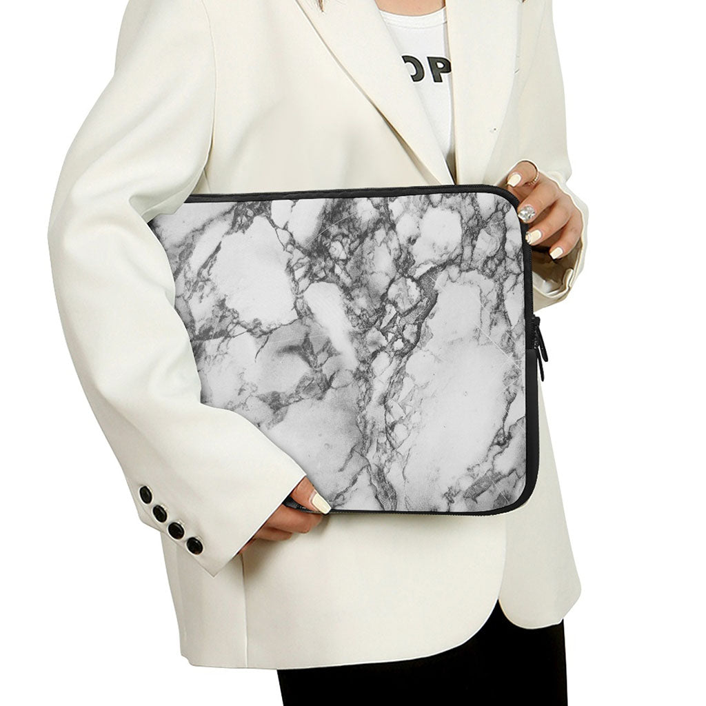 White Dark Grey Marble Print Laptop Sleeve