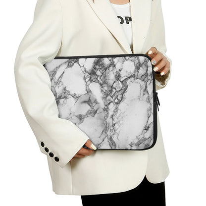 White Dark Grey Marble Print Laptop Sleeve