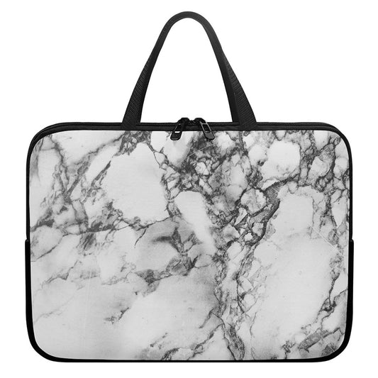 White Dark Grey Marble Print Laptop Sleeve With Handle