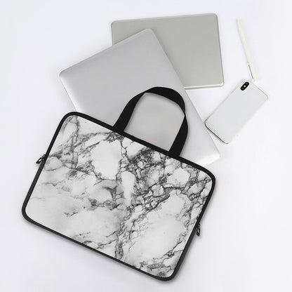 White Dark Grey Marble Print Laptop Sleeve With Handle