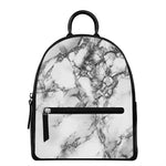 White Dark Grey Marble Print Leather Backpack