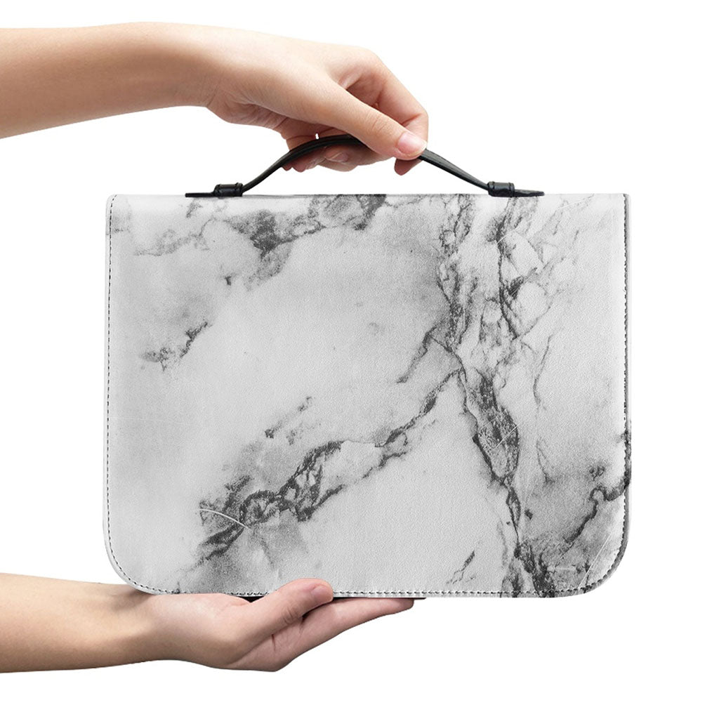 White Dark Grey Marble Print Leather Bible Cover