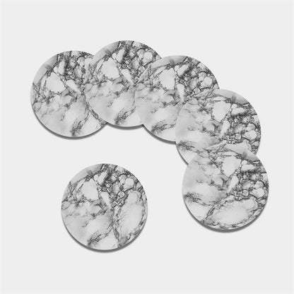 White Dark Grey Marble Print Leather Coaster Set