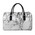 White Dark Grey Marble Print Leather Duffel Bag