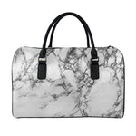 White Dark Grey Marble Print Leather Duffle Bag