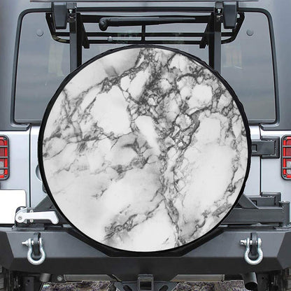 White Dark Grey Marble Print Leather Spare Tire Cover