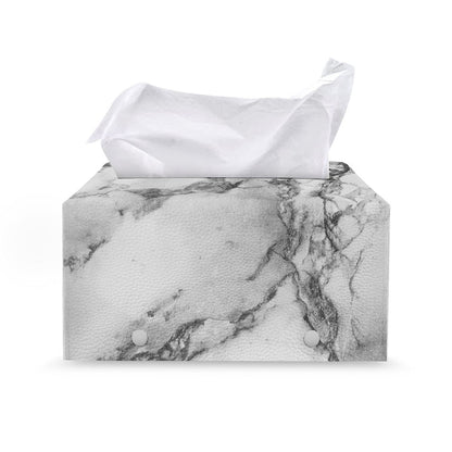 White Dark Grey Marble Print Leather Tissue Box Cover