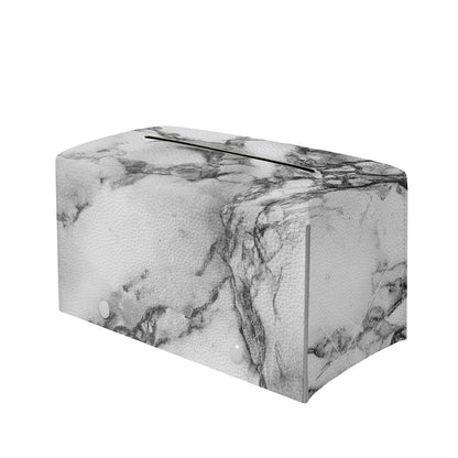 White Dark Grey Marble Print Leather Tissue Box Cover