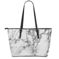 White Dark Grey Marble Print Leather Tote Bag With Zipper
