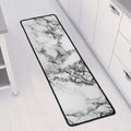 White Dark Grey Marble Print Long Kitchen Mat