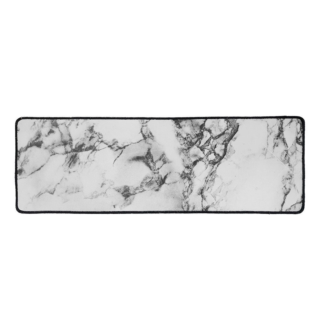 White Dark Grey Marble Print Long Kitchen Mat
