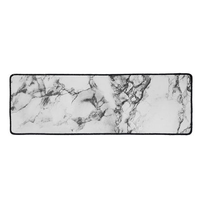 White Dark Grey Marble Print Long Kitchen Mat