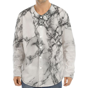 White Dark Grey Marble Print Long Sleeve Baseball Jersey