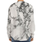 White Dark Grey Marble Print Long Sleeve Baseball Jersey