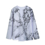 White Dark Grey Marble Print Long Sleeve Short Coat