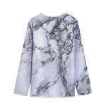 White Dark Grey Marble Print Long Sleeve Short Coat