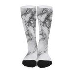 White Dark Grey Marble Print Long Socks